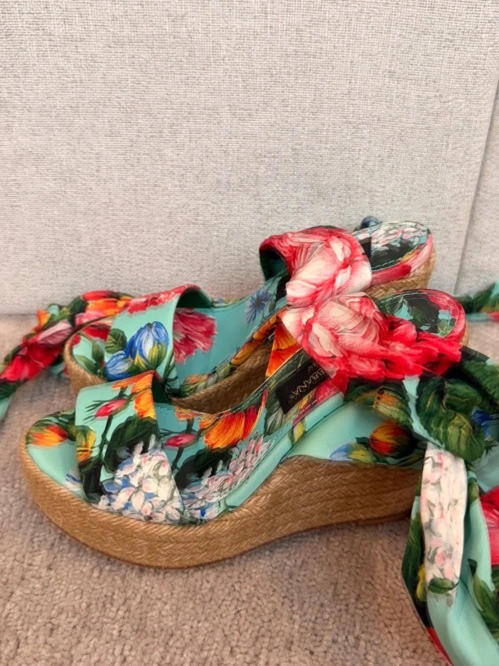 Dolce & Gabbana Aqua Floral Platform Espadrilles